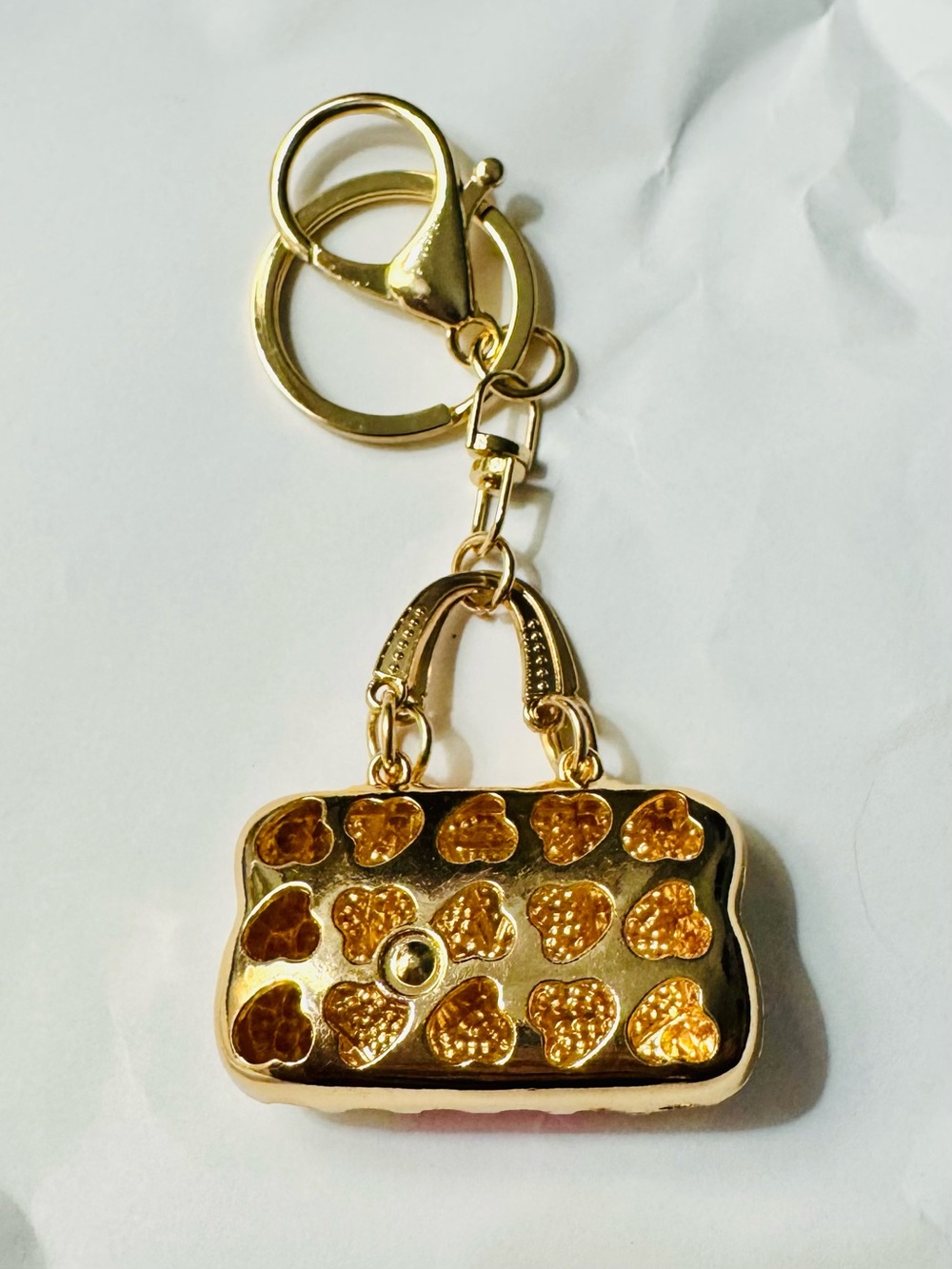 Unbranded Gold-Tone Pink OR Cream Rhinestone Handbag Keychain (price per 1) - Picture 3 of 5